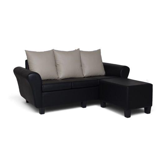 3 Seater Leather Sofa with Ottoman Foot Stool Grandeur Furnishings