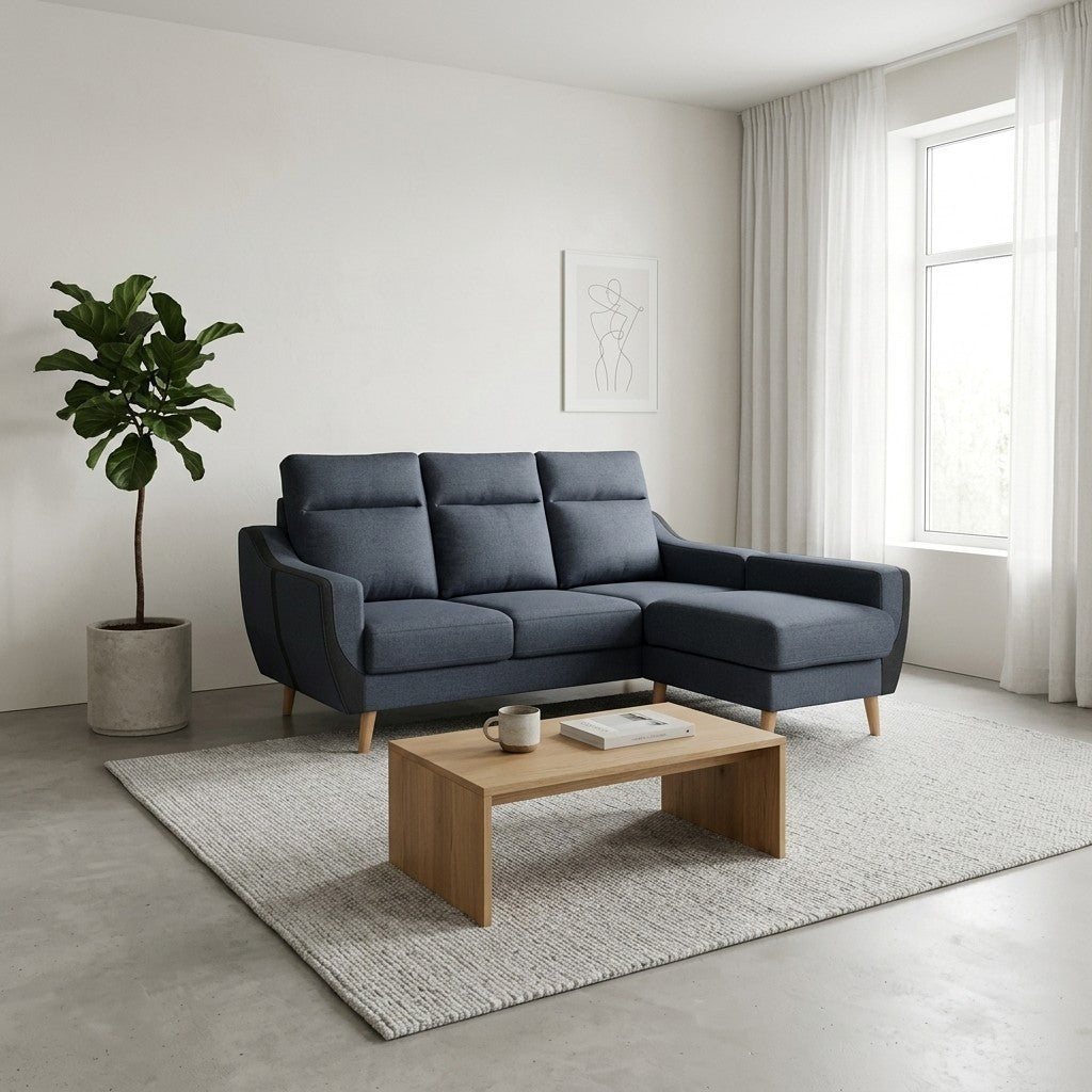 FREYA Premium Fabric Sofa | Modern Living Room Couch & L-Shape Stool Set