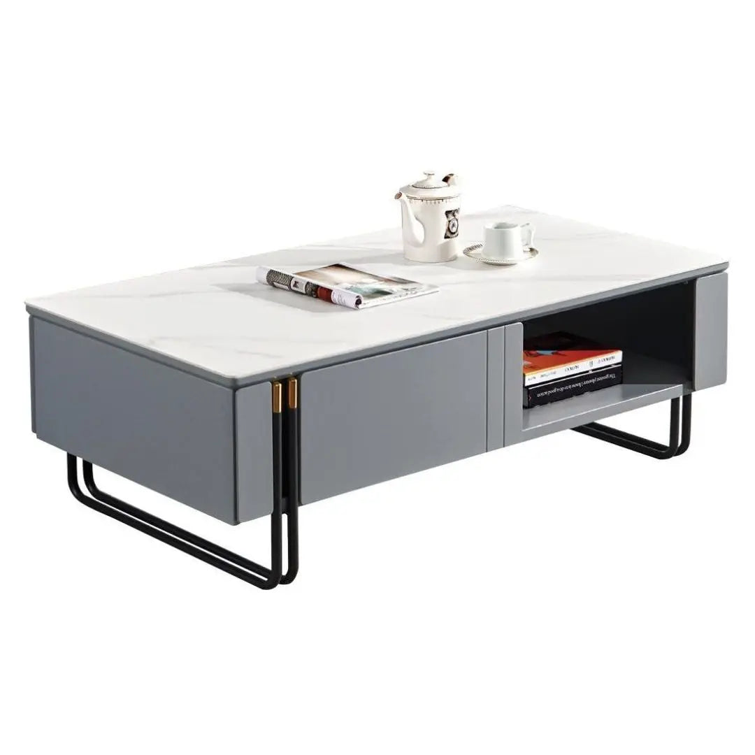 Contemporary Sintered Stone Coffee Table with Storage Grandeur Furnishings