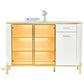 Glass Display Side Cabinet with LED Lights & Sintered Stone Top Storage Solution Grandeur Furnishings