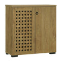 Wood-look shoe cabinet with solid and perforated doors