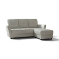 Light grey faux leather sofa and ottoman, angled front view