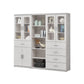 Elegant Light Grey Bookcase Display Cabinet with Glass Doors, Drawers & Shelves Grandeur Furnishings