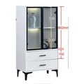Black-framed glass display cabinet with two lower drawers