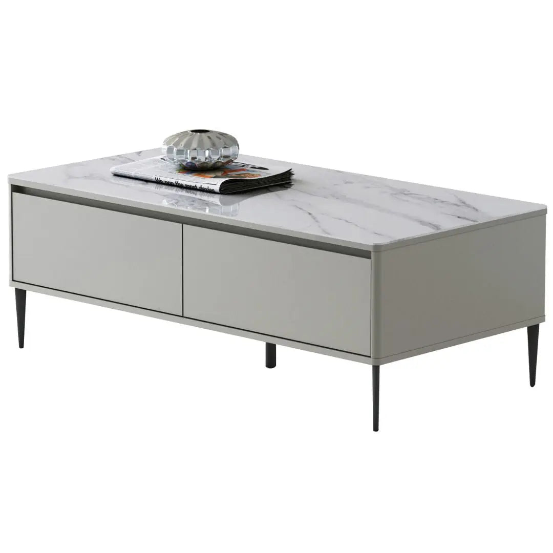Contemporary Sintered Stone Coffee Table with Storage Grandeur Furnishings