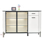 Glass Display Side Cabinet with LED Lights & Sintered Stone Top Storage Solution Grandeur Furnishings