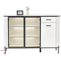 White side cabinet with black-framed centre display and right cupboard
