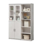 Elegant Light Grey Bookcase Display Cabinet with Glass Doors, Drawers & Shelves Grandeur Furnishings