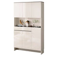 Wide off-white shoe cabinet with display niche, angled view