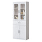 Multi-Storage Book Cabinet with Glass Doors & Drawers – White Finish Grandeur Furnishings