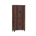 Tall dark wood-look shoe cabinet with four vertical slatted doors