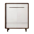Narrow white-front shoe cabinet with walnut-look frame