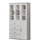 Elegant Light Grey Bookcase Display Cabinet with Glass Doors, Drawers & Shelves Grandeur Furnishings