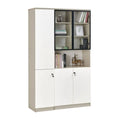 White cabinet with narrow solid section and upper display shelves
