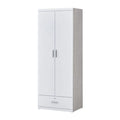 White two-door wardrobe with lower drawer and grey sides