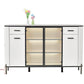 Glass Display Side Cabinet with LED Lights & Sintered Stone Top Storage Solution Grandeur Furnishings