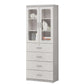 Elegant Light Grey Bookcase Display Cabinet with Glass Doors, Drawers & Shelves Grandeur Furnishings