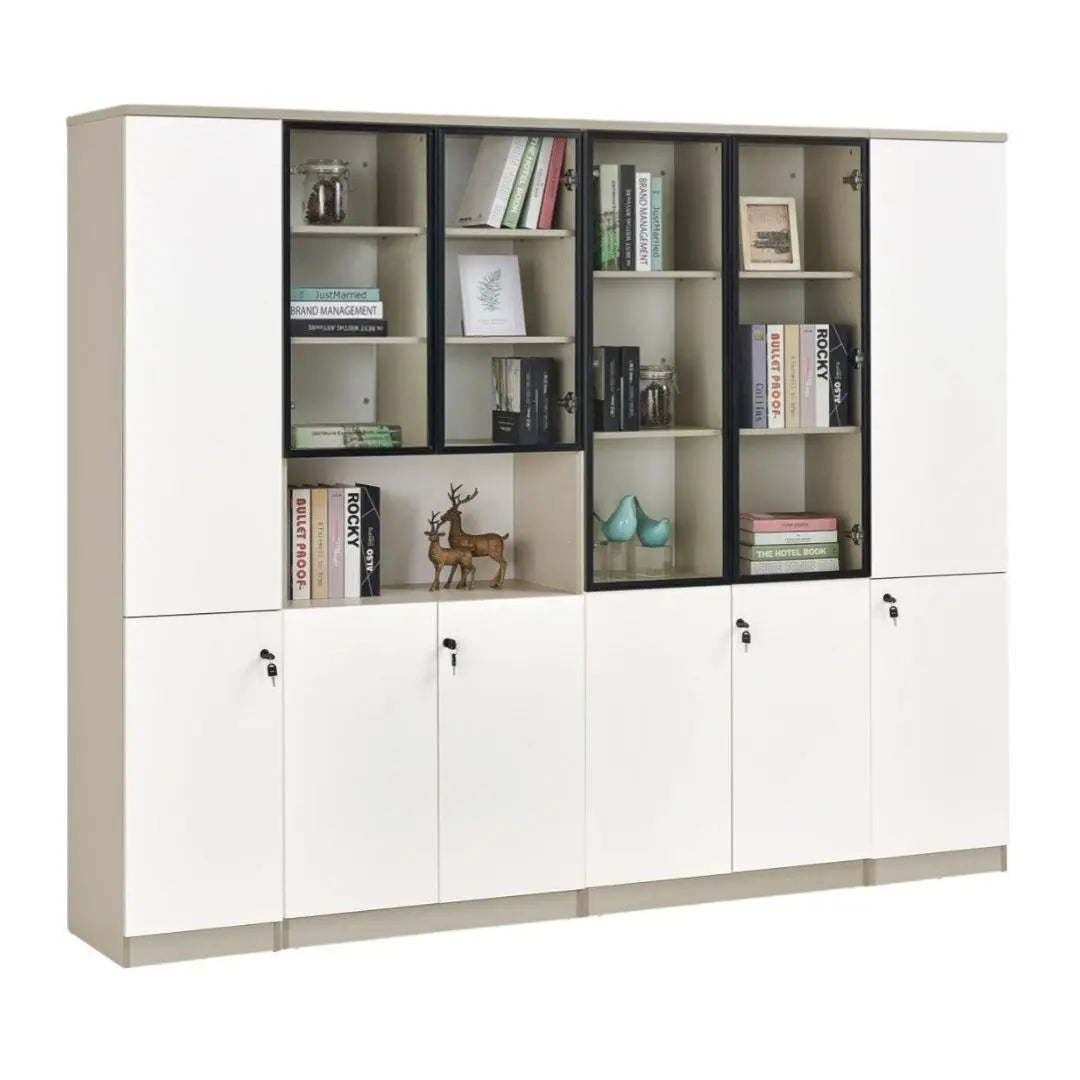 Modern Modular Book Cabinet & Office Storage Bookcase | Lockable Doors & Adjustable Shelves Grandeur Furnishings