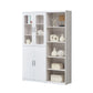 Multi-Storage Book Cabinet with Glass Doors & Drawers – White Finish Grandeur Furnishings