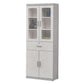 Elegant Light Grey Bookcase Display Cabinet with Glass Doors, Drawers & Shelves Grandeur Furnishings