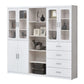 Multi-Storage Book Cabinet with Glass Doors & Drawers – White Finish Grandeur Furnishings