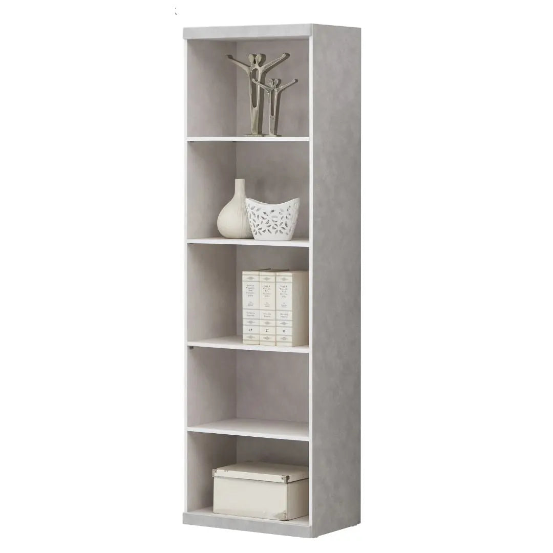 Elegant Light Grey Bookcase Display Cabinet with Glass Doors, Drawers & Shelves Grandeur Furnishings