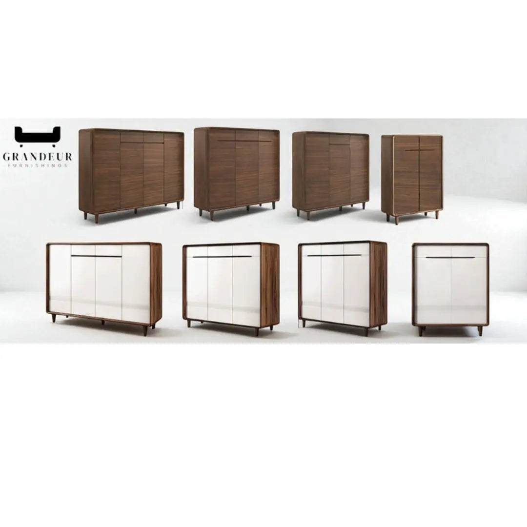 Stylish Gloss White & Walnut Shoe Cabinet - Multiple Sizes Available for Organized Storage Grandeur Furnishings