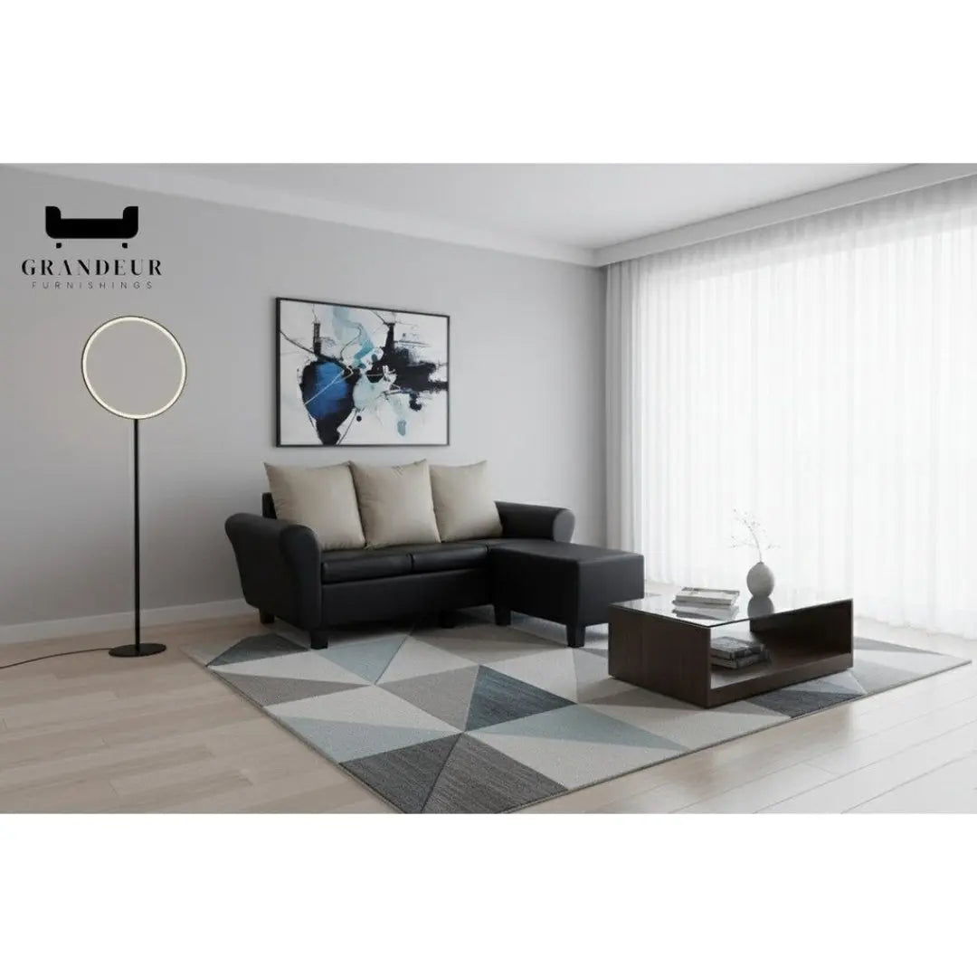 3 Seater Leather Sofa with Ottoman Foot Stool Grandeur Furnishings