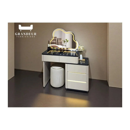 Vanity Table with LED Light and Unique Cloud-Shaped Mirror  Dressing Table Set Grandeur Furnishings