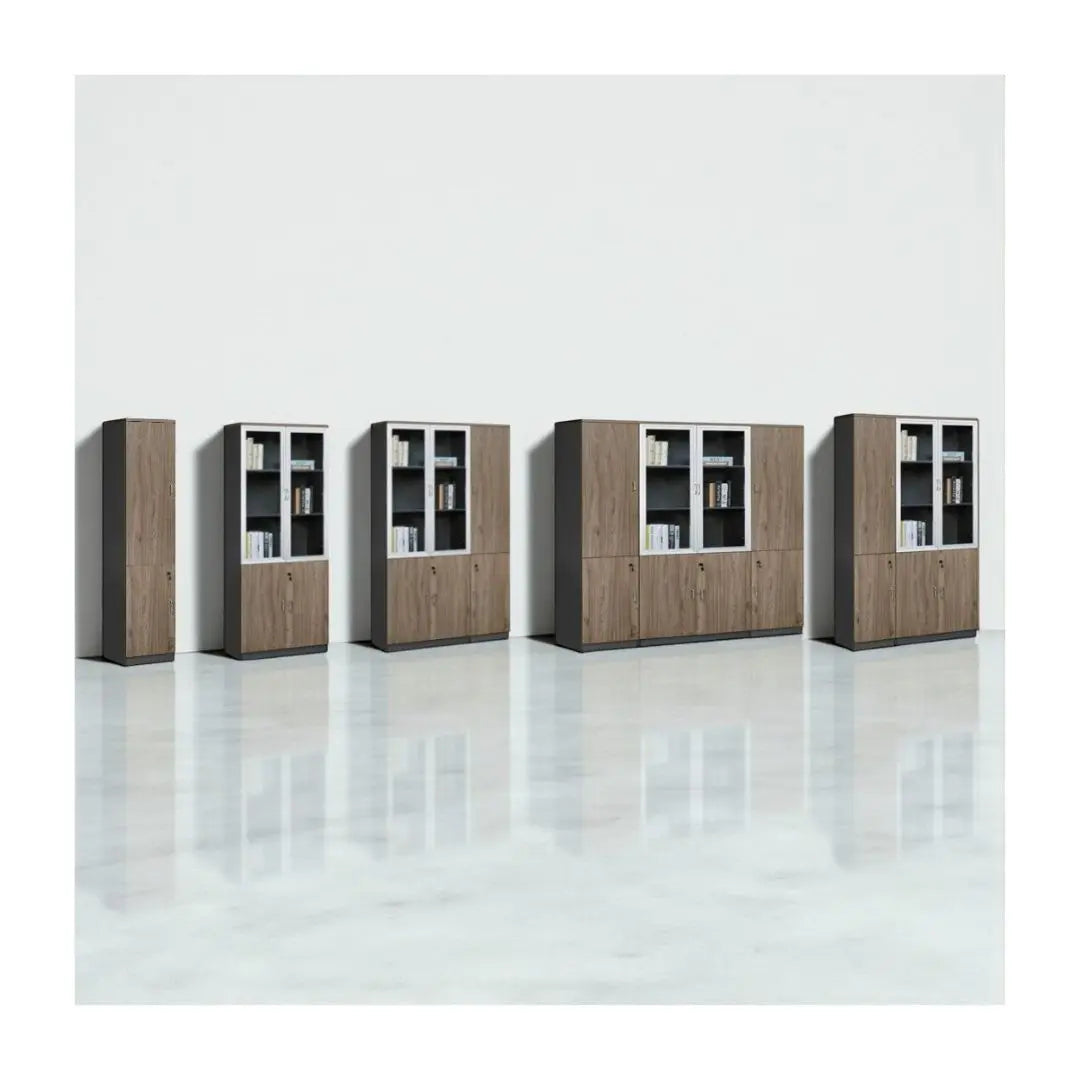 Executive Modular Bookcase | Wood Grain Office Storage Book Cabinet with Lockable Doors Grandeur Furnishings