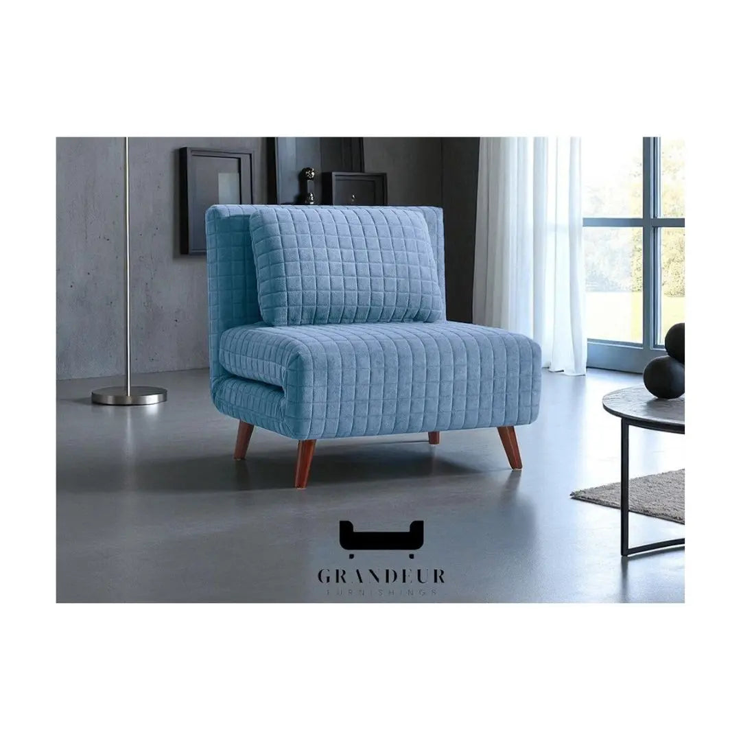 Compact Sofa Bed with Adjustable Backrest – Available in Blue Grandeur Furnishings