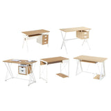 Wood-look study desks with white frames in five configurations