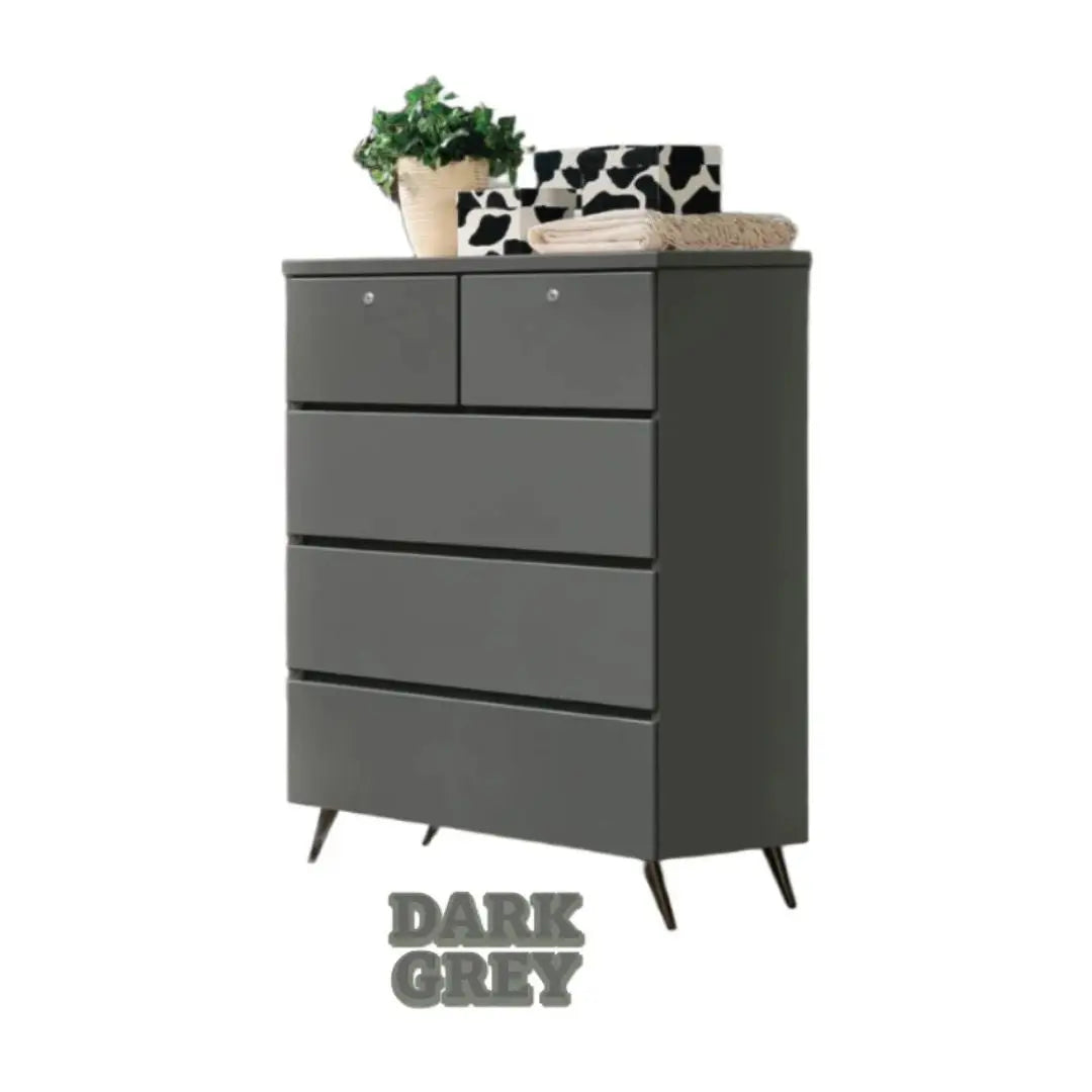5-Drawer Storage Chest of Drawers in White, Champagne, or Dark Grey Grandeur Furnishings