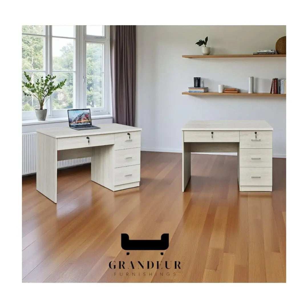 White Wash Study Table with Spacious Drawers - Two Sizes Available Grandeur Furnishings