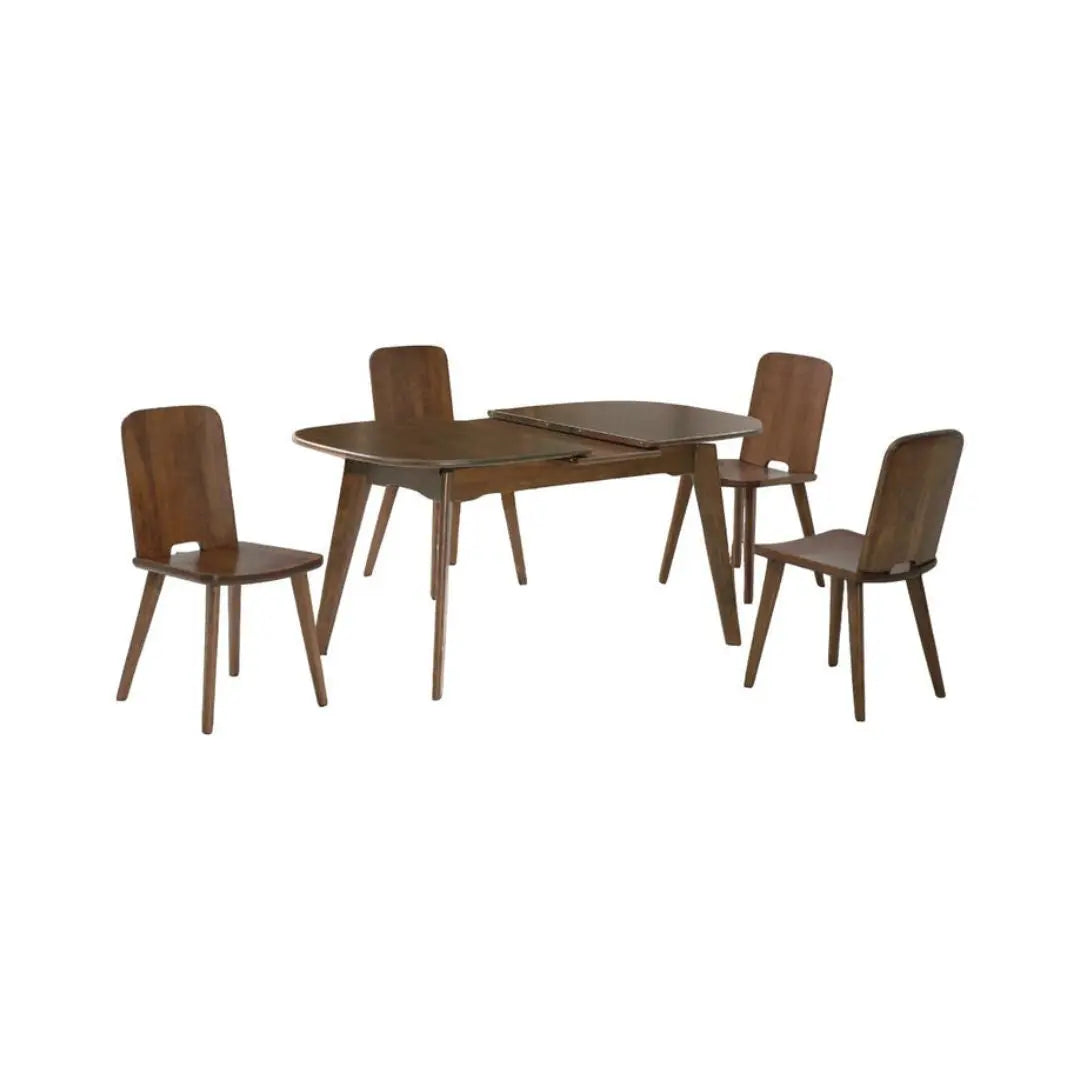 Solid Wood Dining Table Set with Auto-Single Lift Extension & Modern Chairs 1+4 Grandeur Furnishings