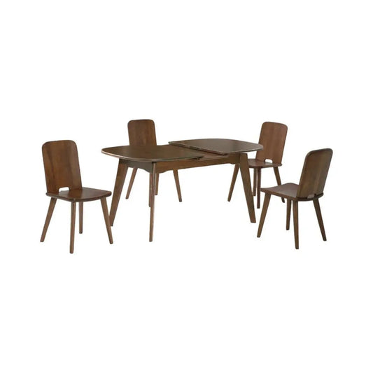 Solid Wood Dining Table Set with Auto-Single Lift Extension & Modern Chairs 1+4 Grandeur Furnishings
