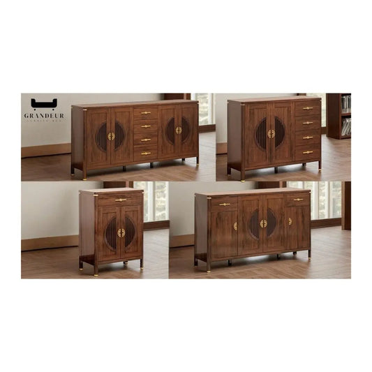 Elegant Wooden Sideboard Side Cabinet with Brass Accents Grandeur Furnishings
