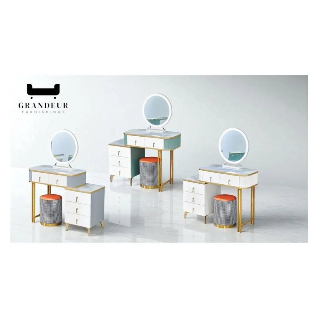 Vanity Table with LED Mirror & Sintered Stone Top Dressing Table 3 Colours Grandeur Furnishings