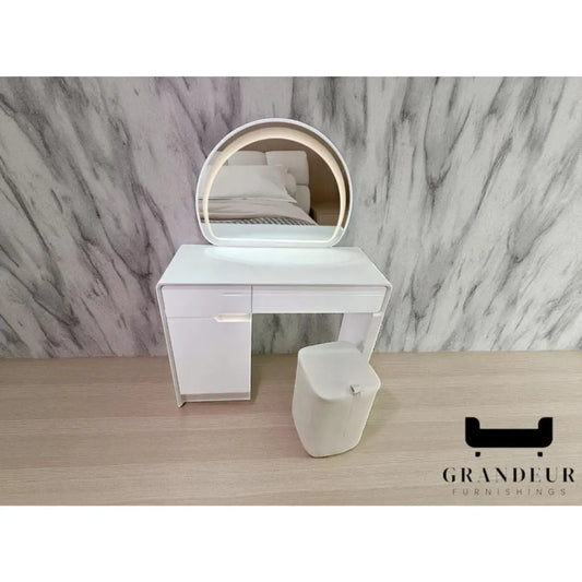 Vanity Table with LED Mirror – Sleek White Finish Dressing Table Grandeur Furnishings