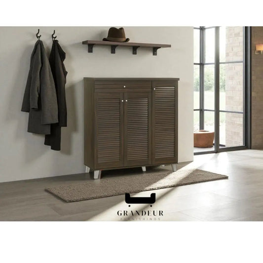 Stylish Louvered Shoe Cabinet – Elegant and Practical Storage (Three Sizes) Grandeur Furnishings
