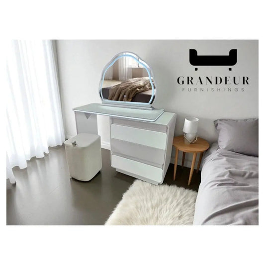 Vanity Table with LED Mirror and White Finish Dressing table Set Grandeur Furnishings