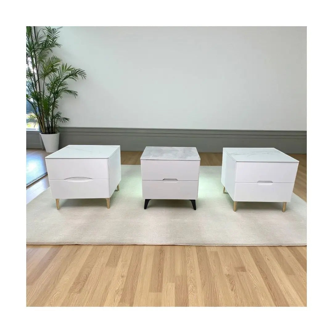 Luxury Gloss Sintered Stone Top Bedside Table Grandeur Furnishings