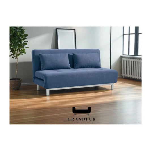 Modern Blue Fabric Sofa Bed with Adjustable Backrest Grandeur Furnishings