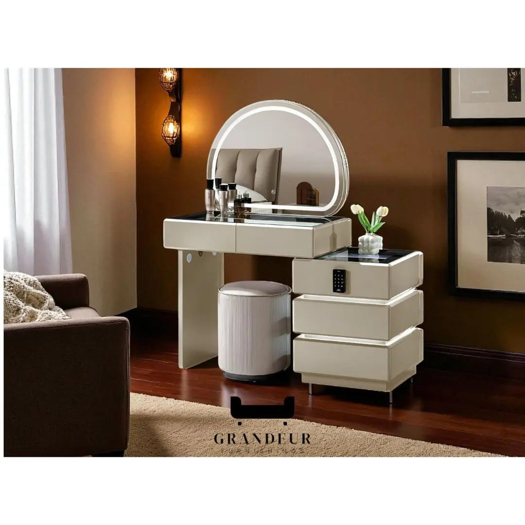 Dressing Table with Mirror, LED Light and Number Lock  Vanity Unit Grandeur Furnishings