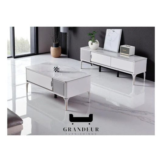 Sintered Stone Top TV Console & Coffee Table Set Grandeur Furnishings