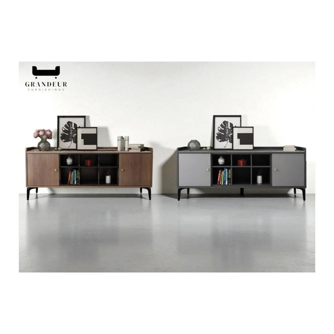 Sleek Modern TV Console (2 Options) – 1600mm, Stylish Storage with Walnut or Grey Finish Grandeur Furnishings