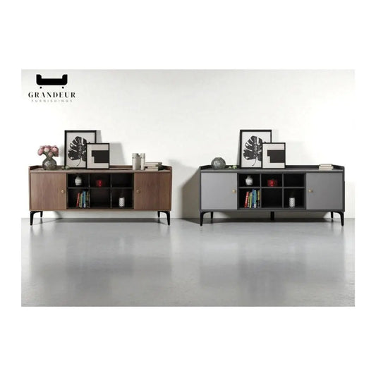 Sleek Modern TV Console (2 Options) – 1600mm, Stylish Storage with Walnut or Grey Finish Grandeur Furnishings