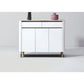 White Shoe Cabinet with Sintered Stone Top and Gold Accents Grandeur Furnishings