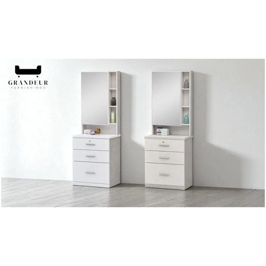 Elegant Dressing Table with Vanity Mirror and Make Up Storage Shelves Grandeur Furnishings