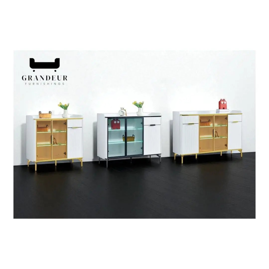 Side Cabinet with LED Lighting & Sintered Stone Top – Available in Three Sizes Grandeur Furnishings
